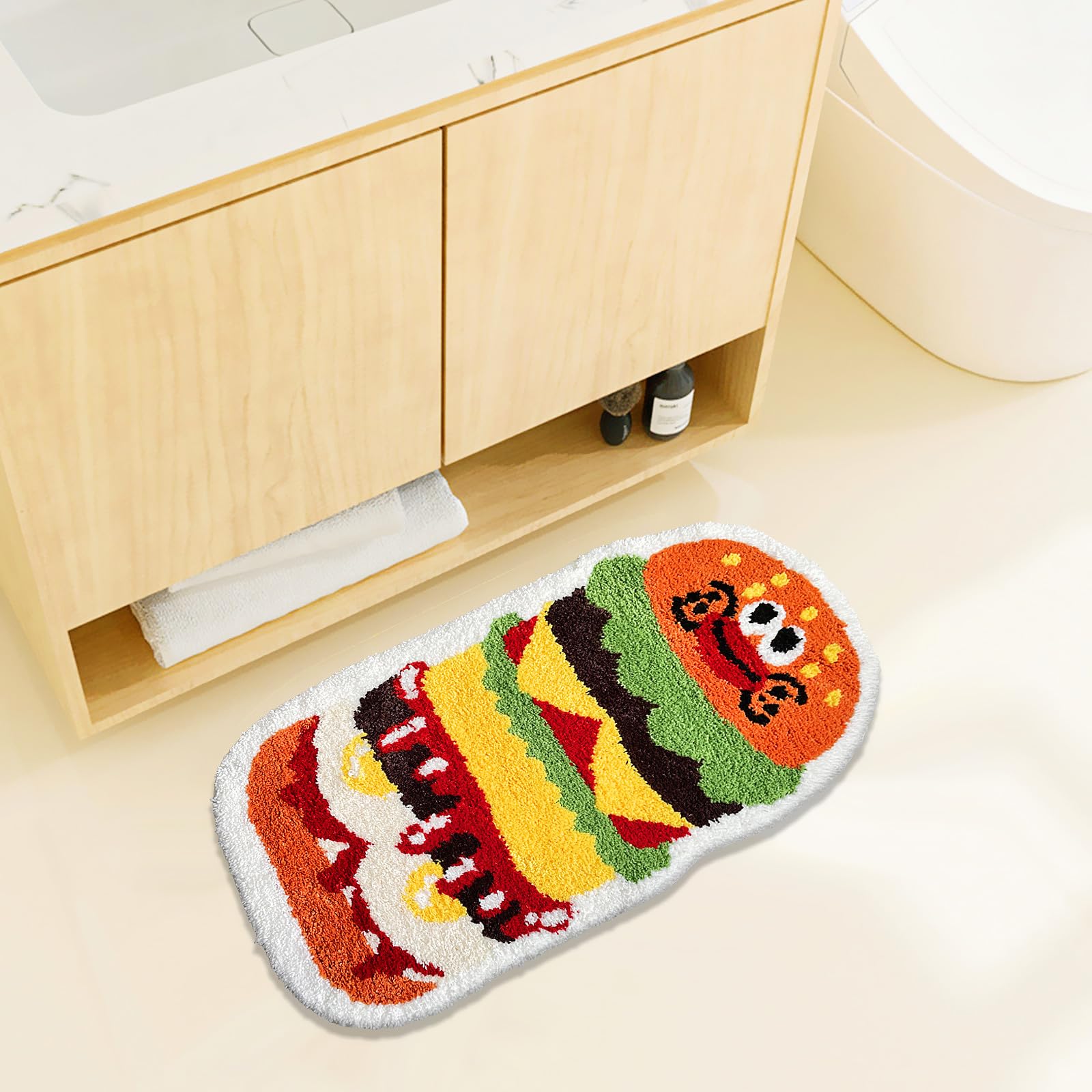 Ukeler Kids Rugs Bath Mats, Cute Hamburger Shape Area Rugs For Home Decoration Soft Nursery Rug Non-Slip Washable Funny Rugs For